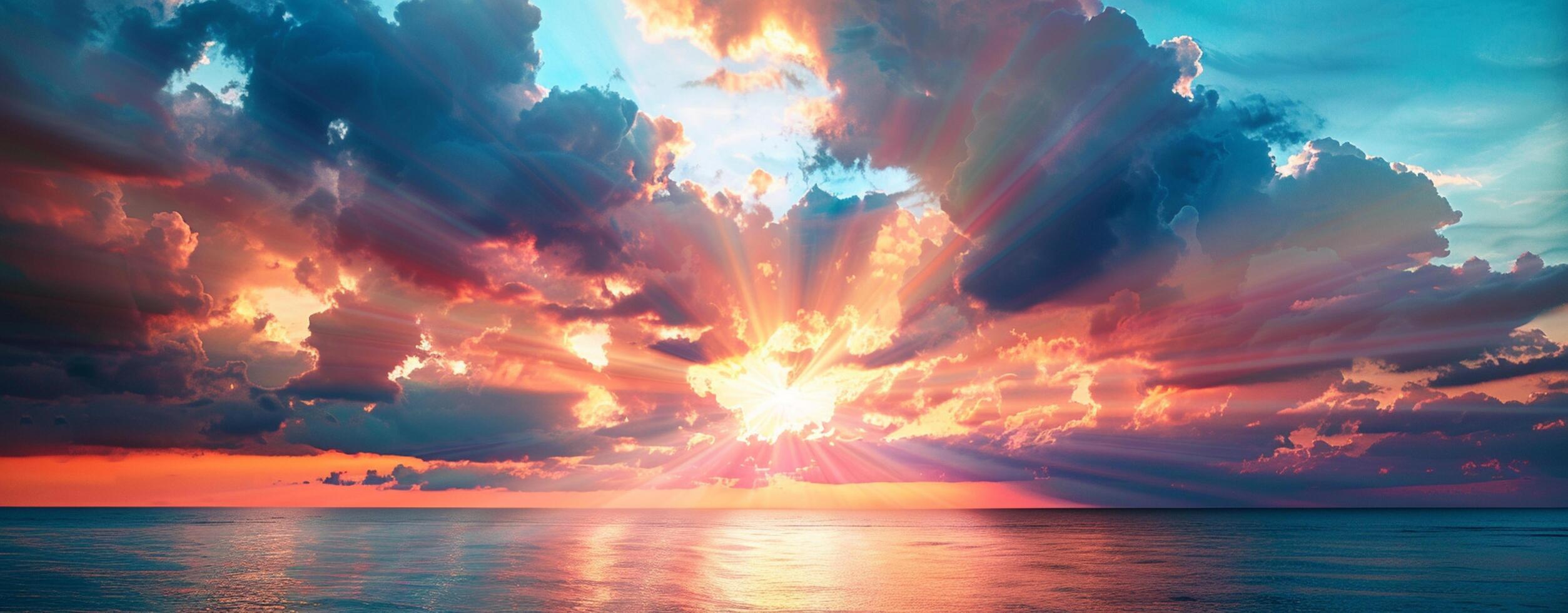 Colorful sunset sky with beautiful cloud over the ocean photo