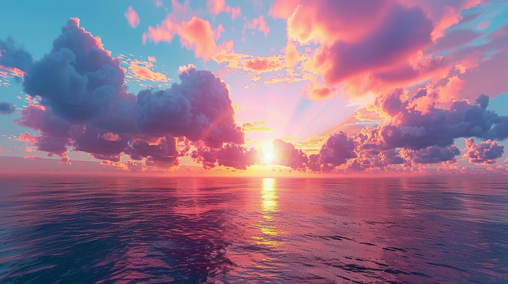 Colorful sunset sky with beautiful cloud over the ocean photo