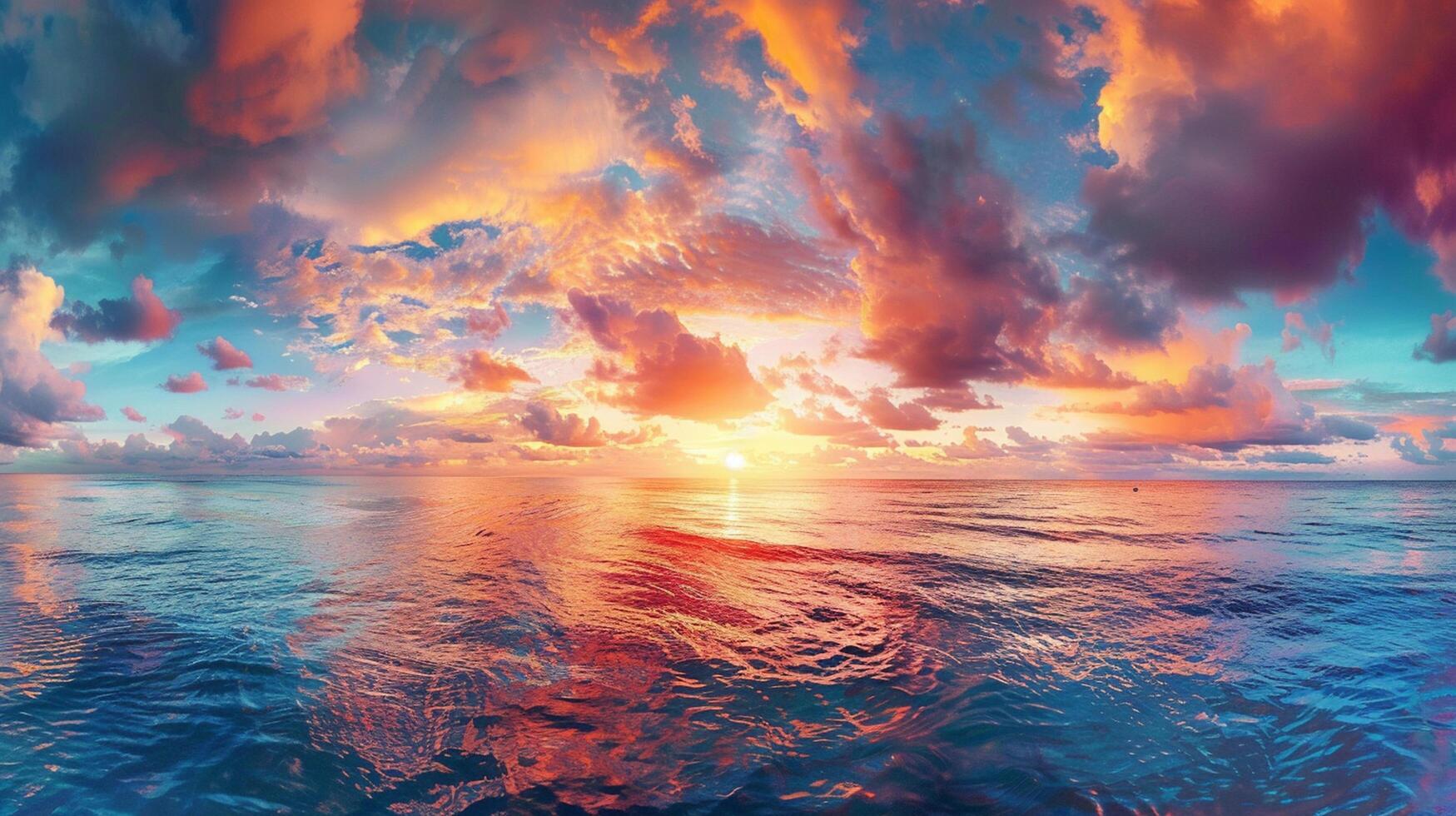 Colorful sunset sky with beautiful cloud over the ocean photo