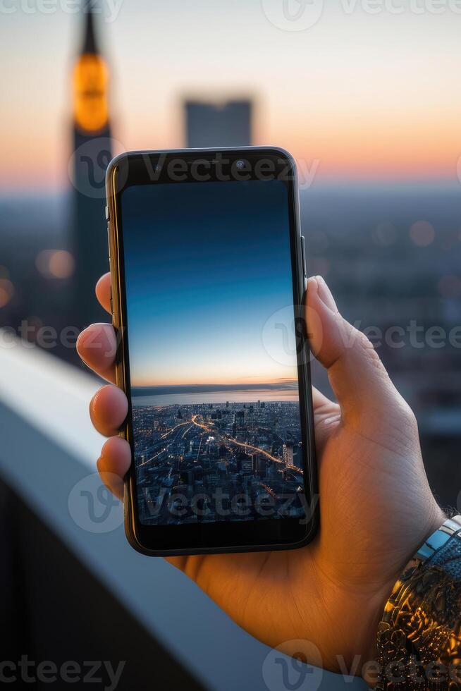 Close-up of a person's hand holding a smartphone photo