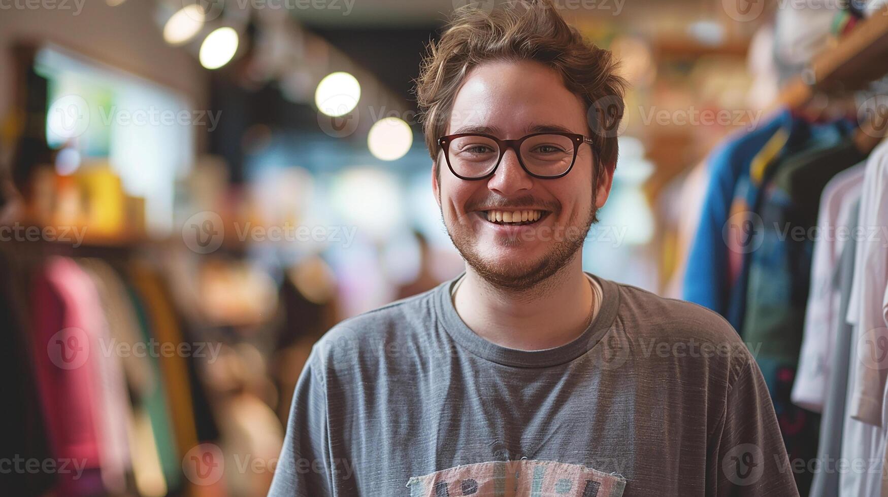 Young man smiling, warehouse worker. Delivery. photo
