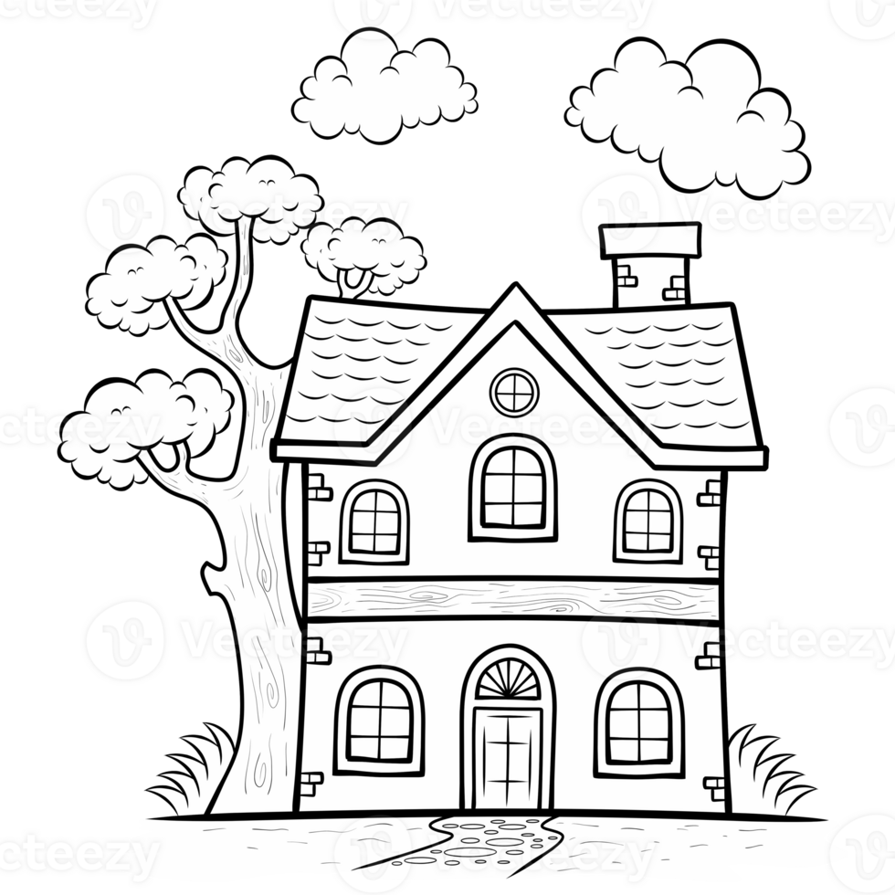 illustration of fairy house coloring page png