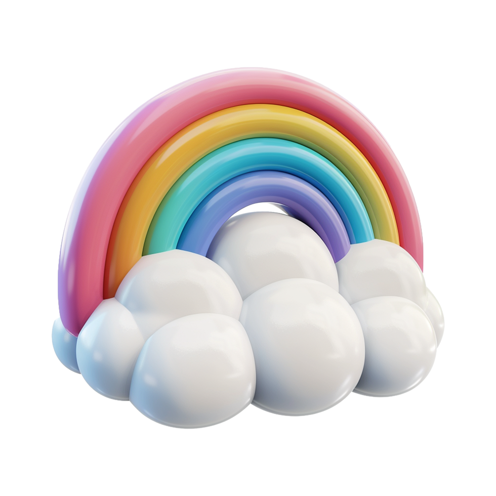 Cloud with rainbow in 3d render isolated on transparent background png