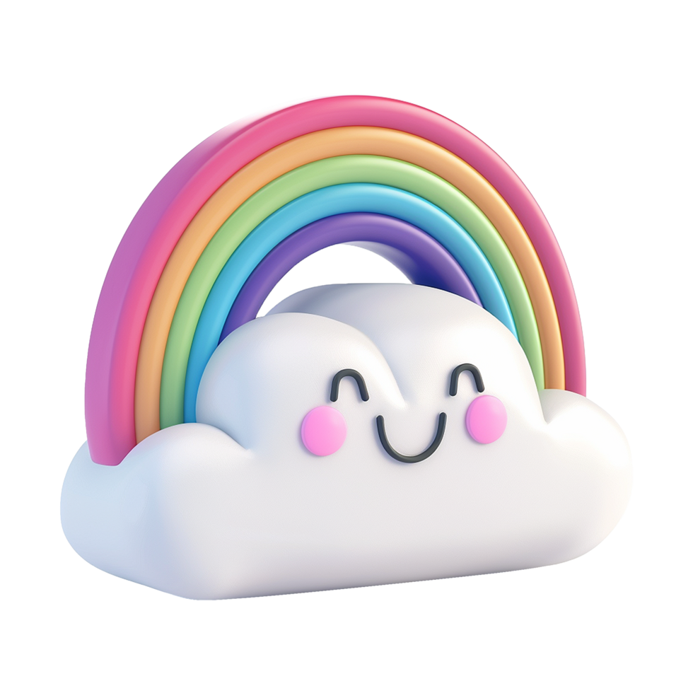 Cloud with rainbow in 3d render isolated on transparent background png