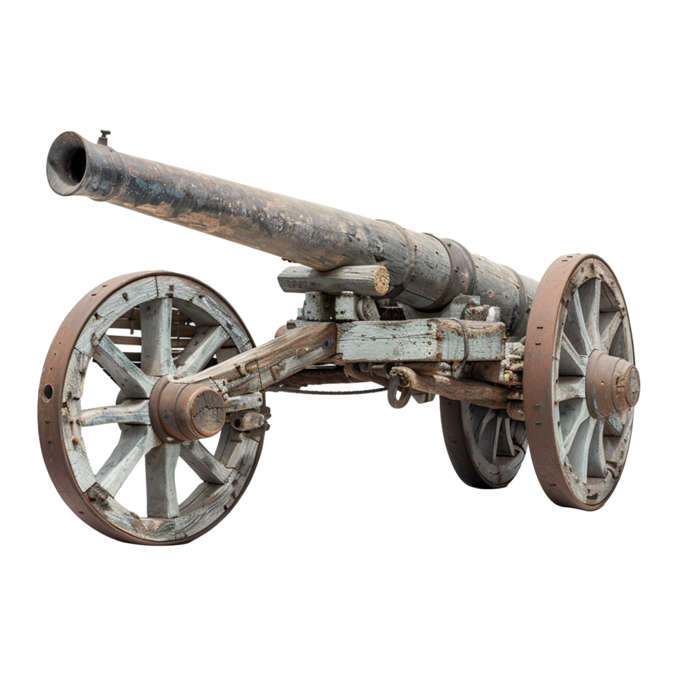 Side view of antique cannon Old Artillery isolated on transparent background png