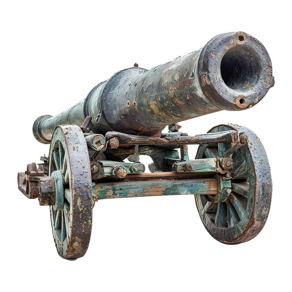 Side view of antique cannon Old Artillery isolated on transparent background png