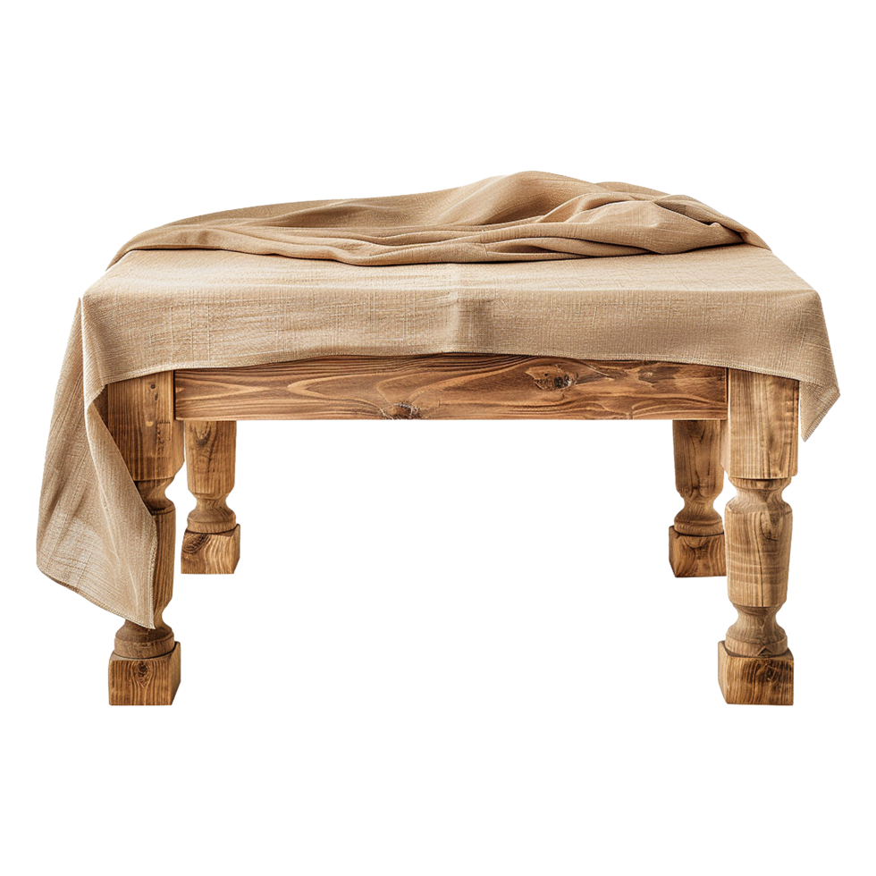 Wooden table with fabric isolated on transparent background png