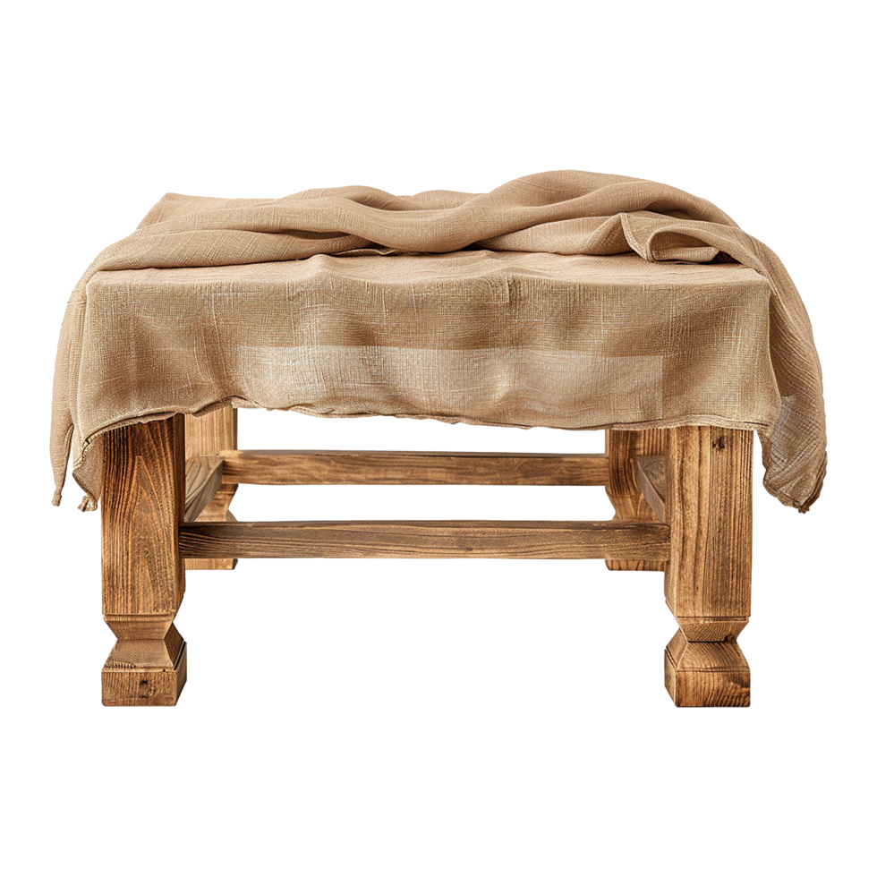 Wooden table with fabric isolated on transparent background png