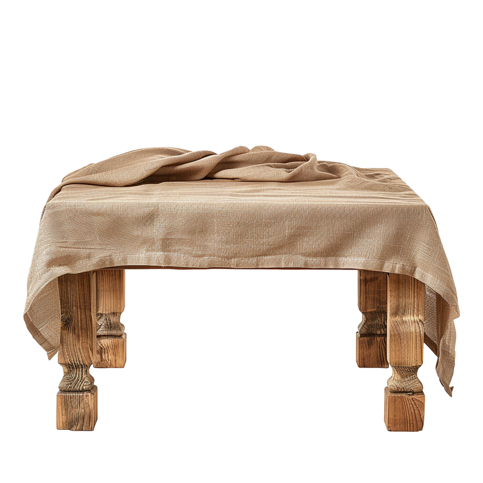 Wooden table with fabric isolated on transparent background png