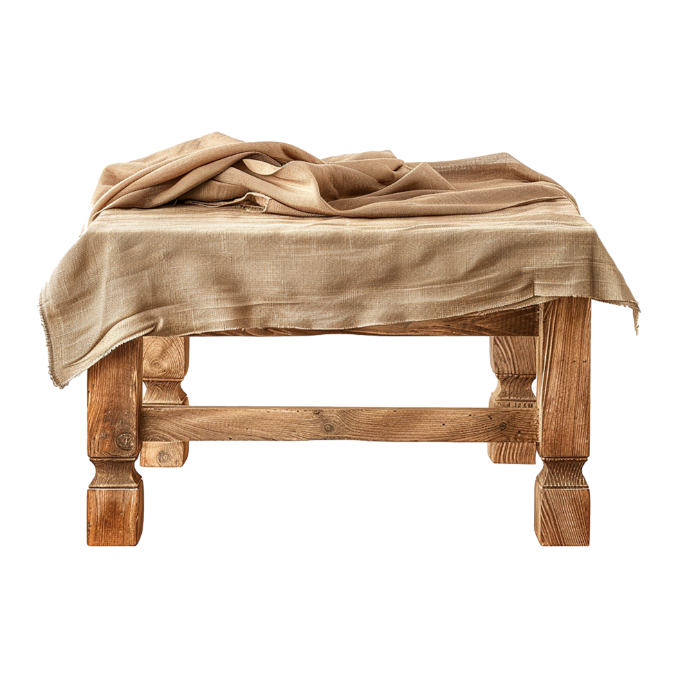 Wooden table with fabric isolated on transparent background png