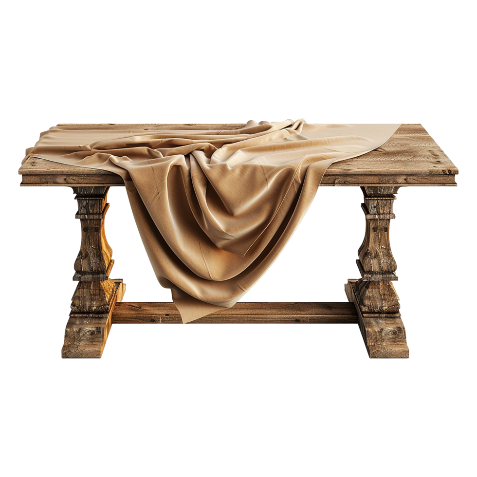 Wooden table with fabric isolated on transparent background png
