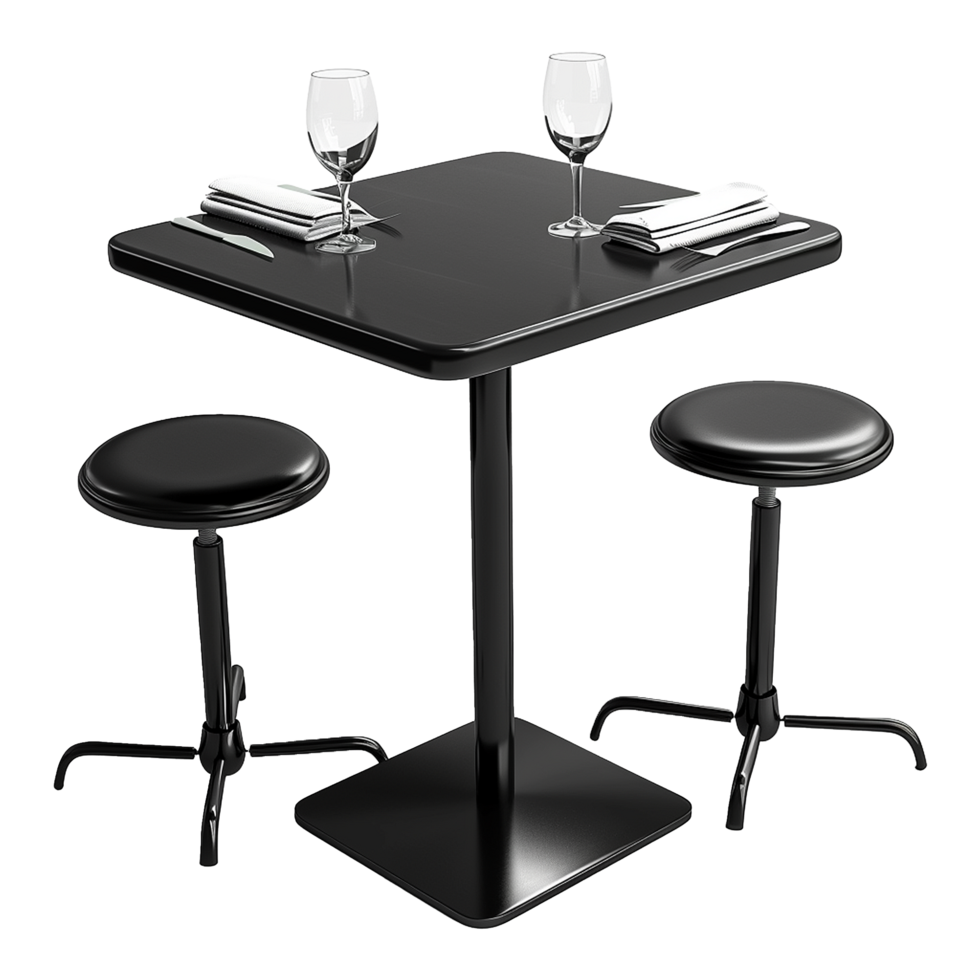 Black restaurant table isolated on transparent background png