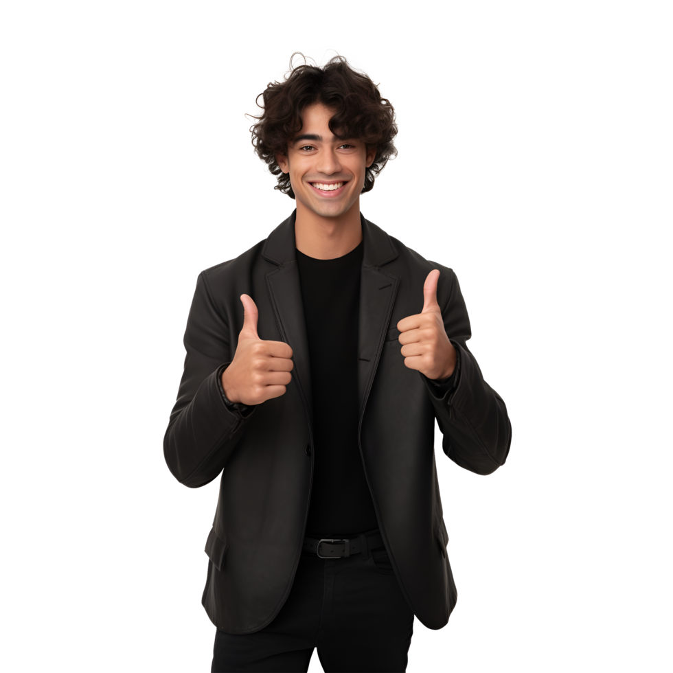 a young man in a suit giving the thumbs up png
