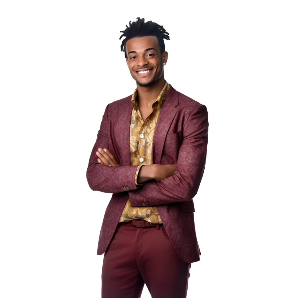 a young man in a suit and tie standing with his arms crossed png