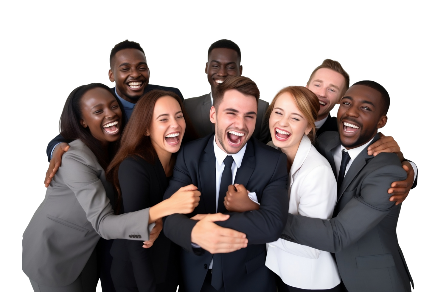 a group of business people smiling and hugging png