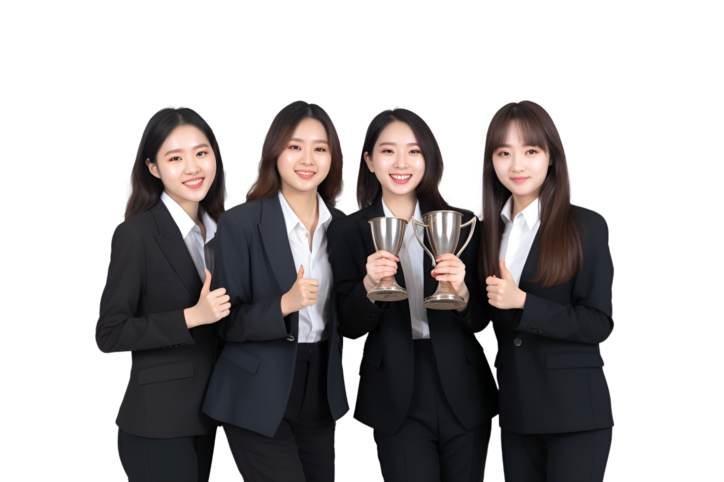 Group asian business women holding trophies png