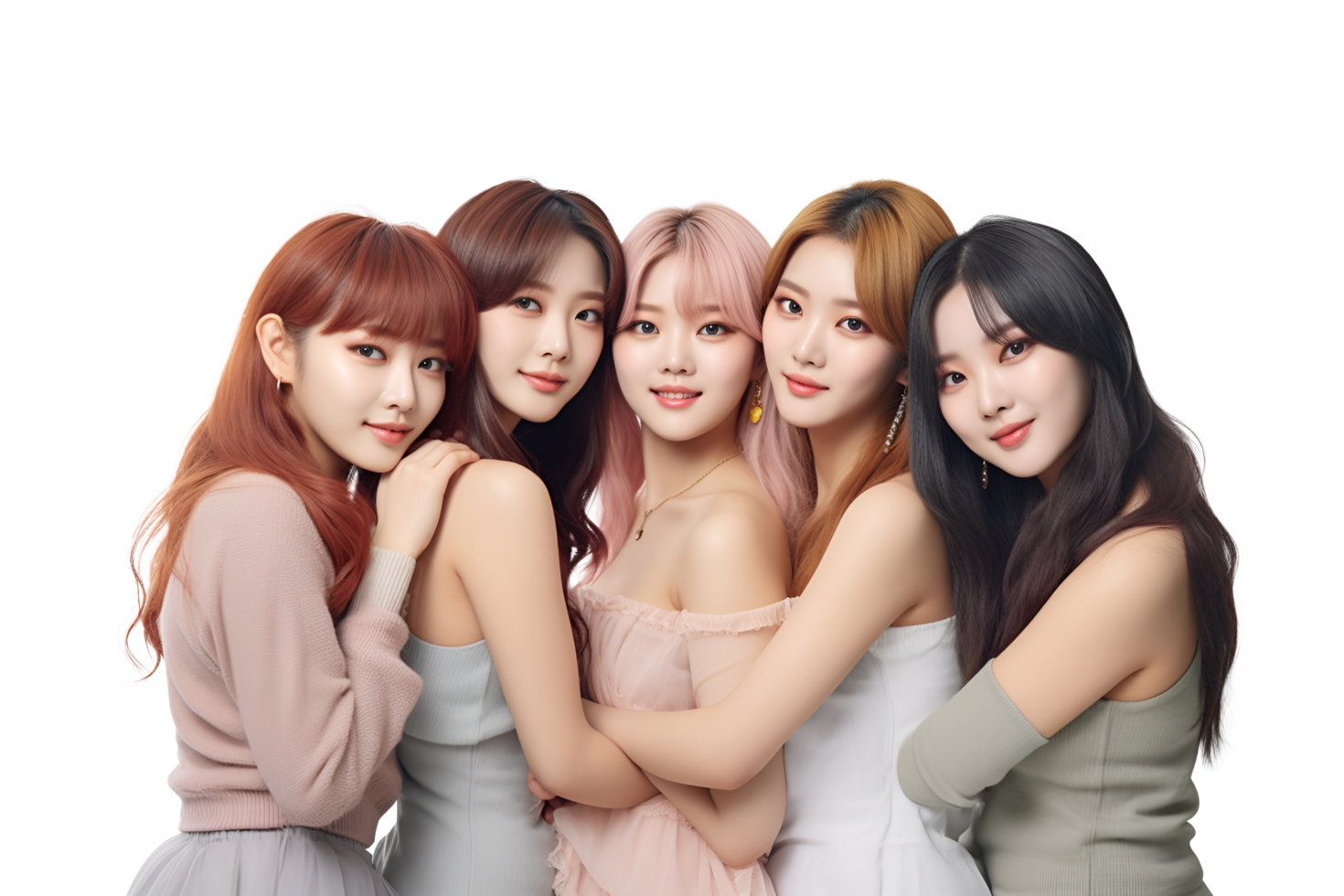 four asian girls in different colors posing for the camera png