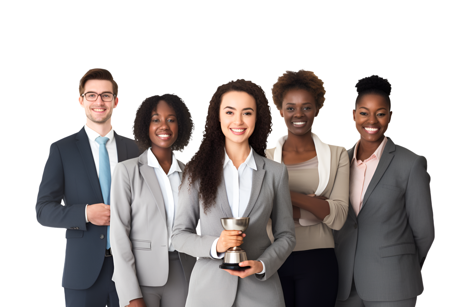 business people standing together on transparent background png