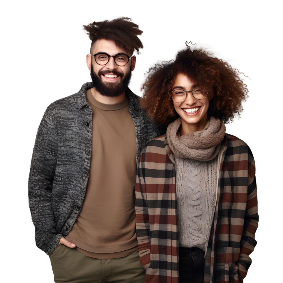 a couple with glasses and a beard posing for the camera png