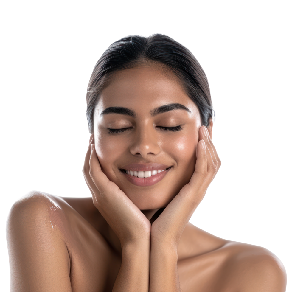 beautiful woman with clean skin and eyes smiling png