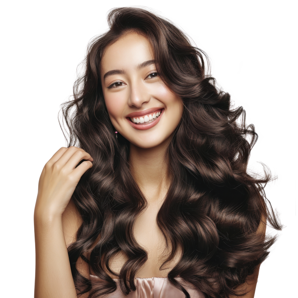 beautiful asian woman with long hair and red lips png