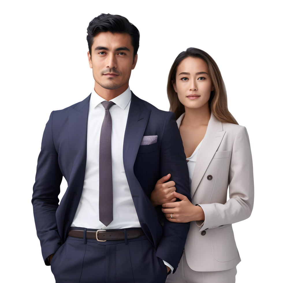 a man and woman in business attire standing together png