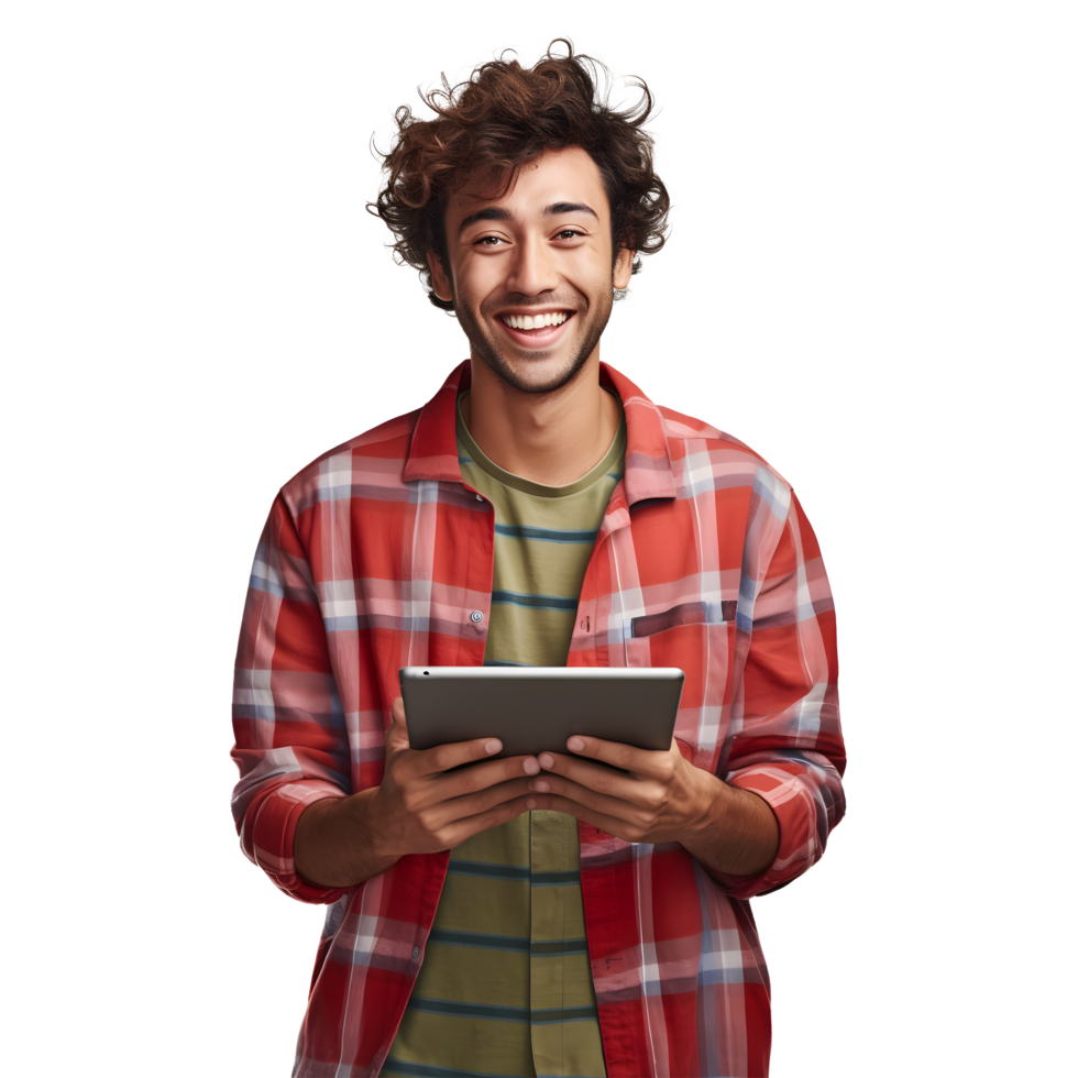 smiling man holding tablet computer and smiling png