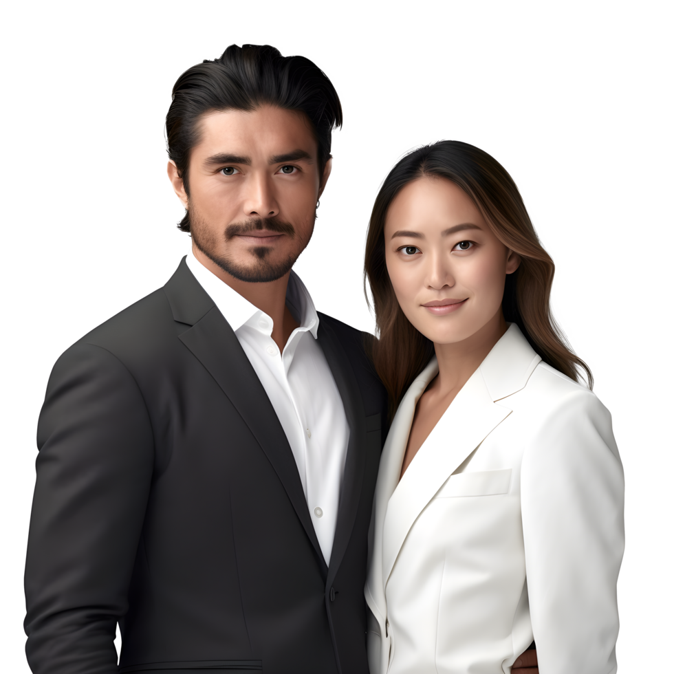 a man and woman in business attire standing together png