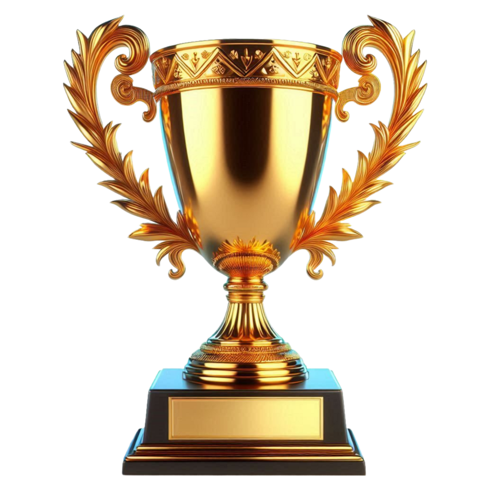 gold trophy cup on transparent background png