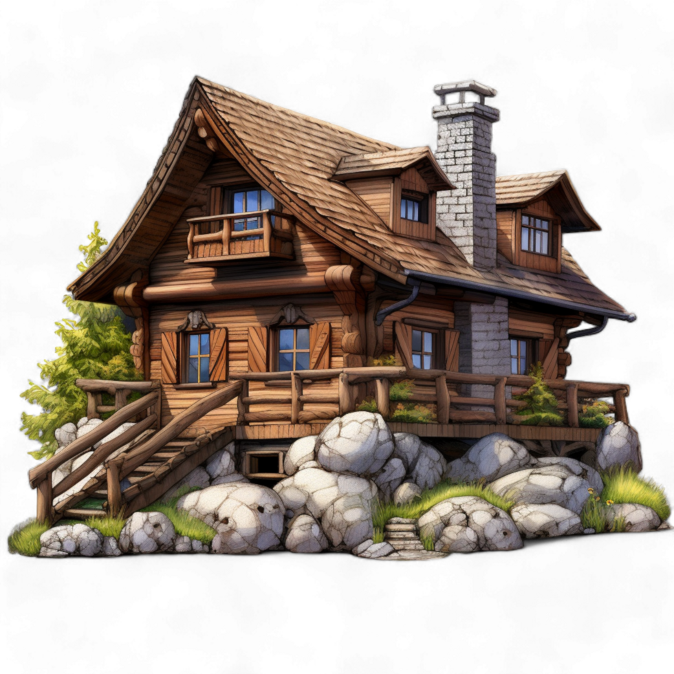 Generated Ai lakeside cabin nestled png