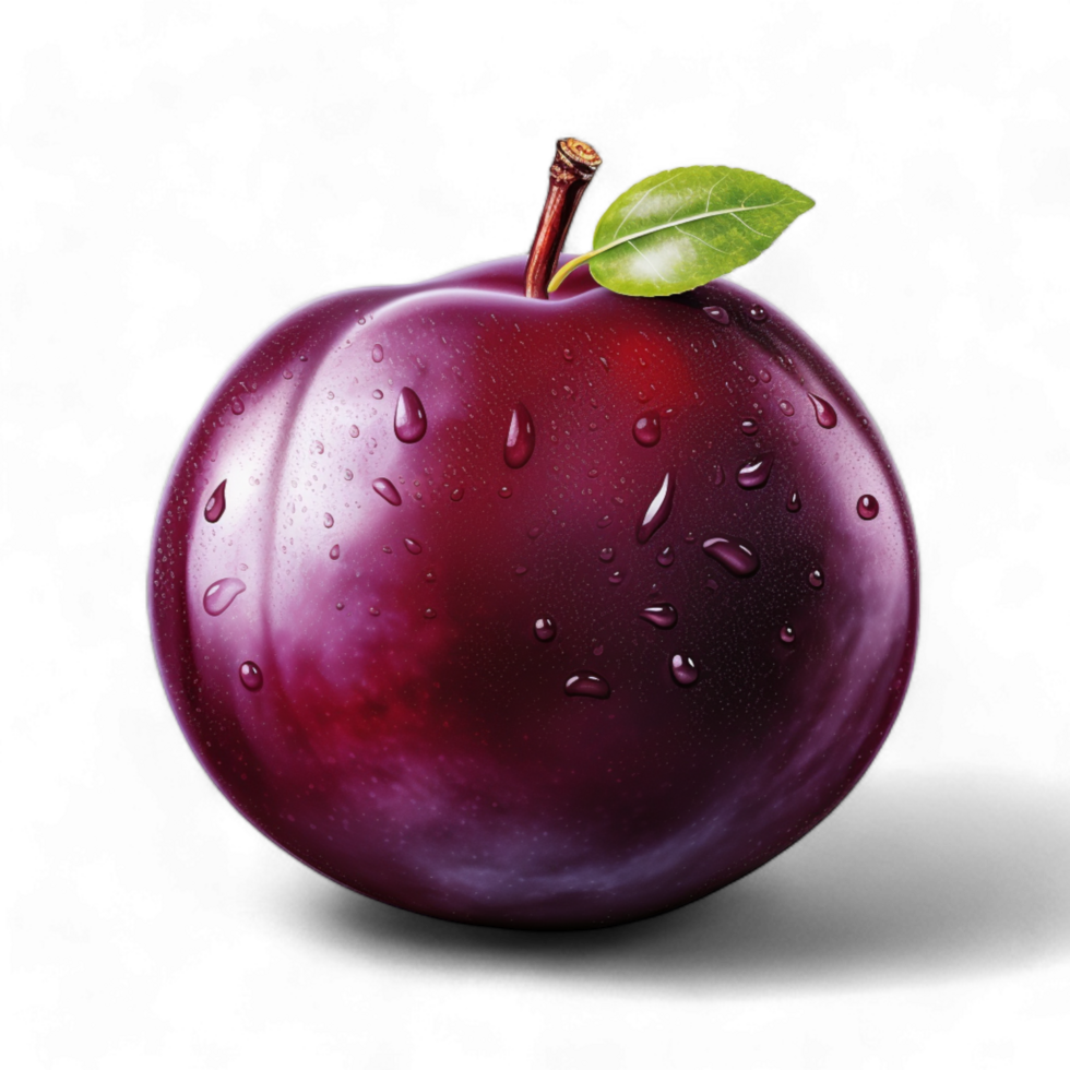 Generated Ai Plum fruit, Fresh plums, Plum tree, Ripe plums, Plums on branch, Plum leaves, png
