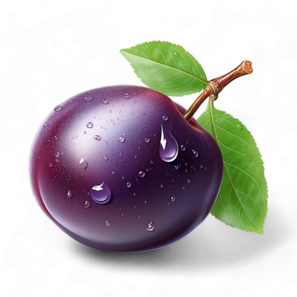Generated Ai Plums with leaves, Plum fruit, Fresh plums, Plum tree, Ripe plums, Plums on branch png