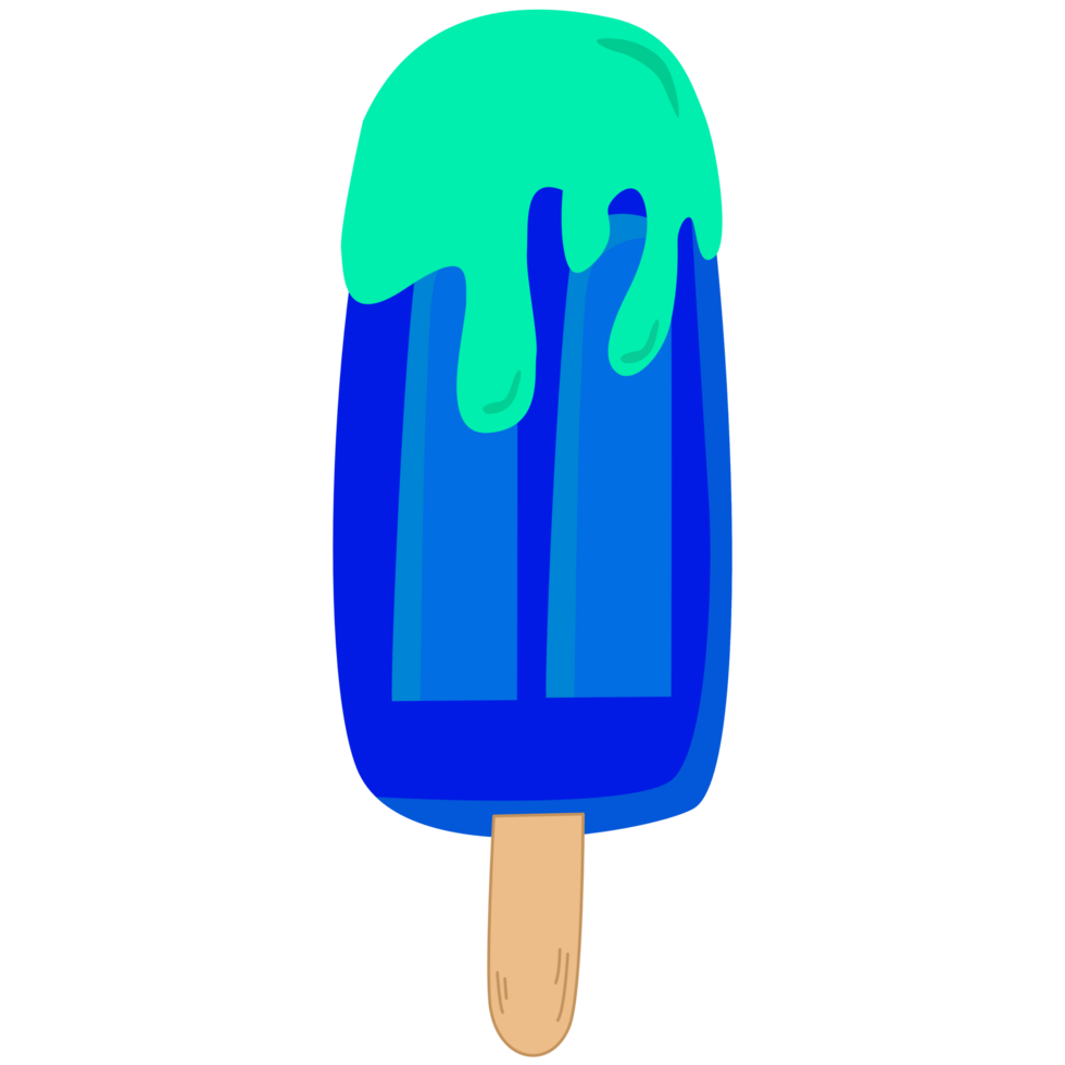 Blue ice cream with stick flat style. png