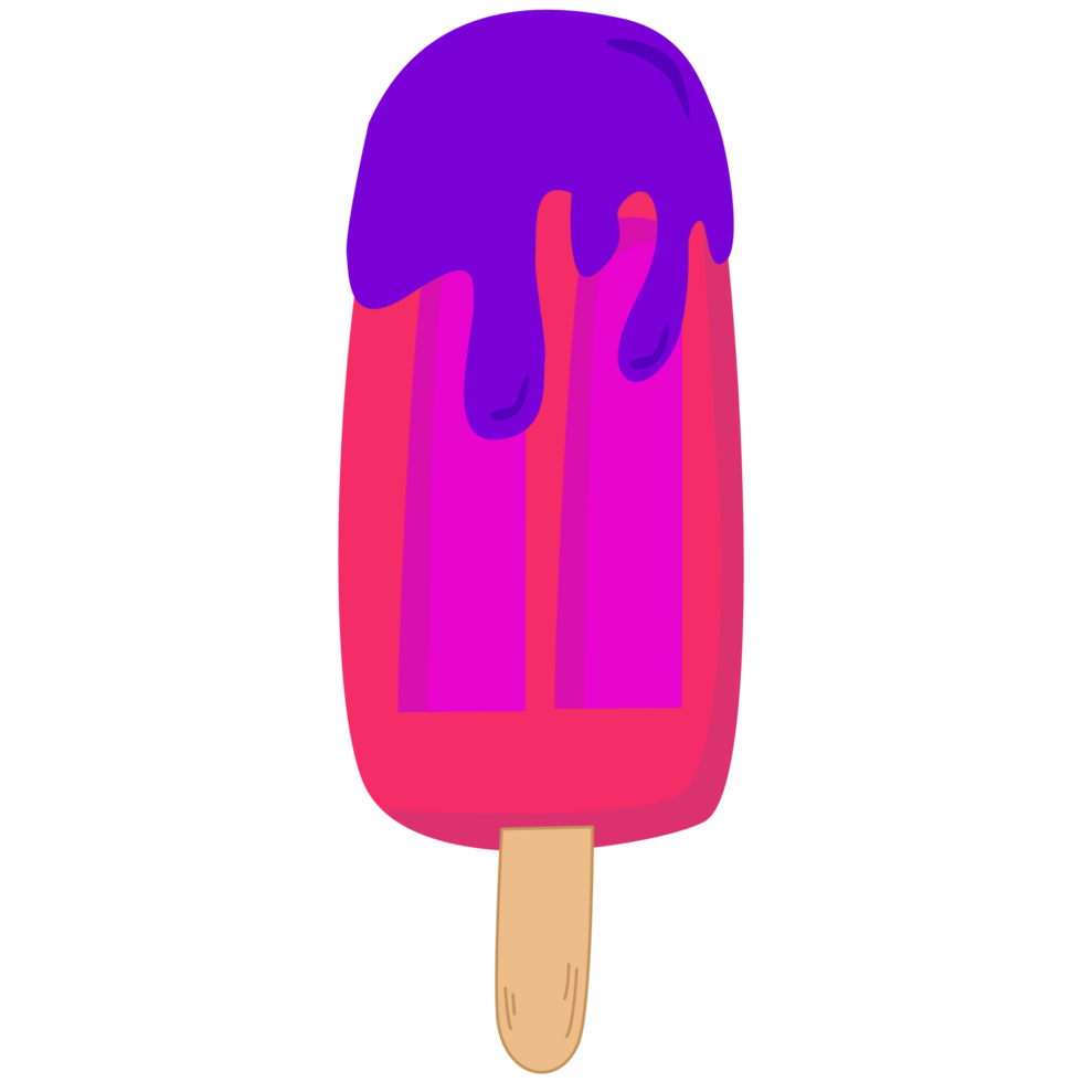 Pink ice cream with stick flat style. png