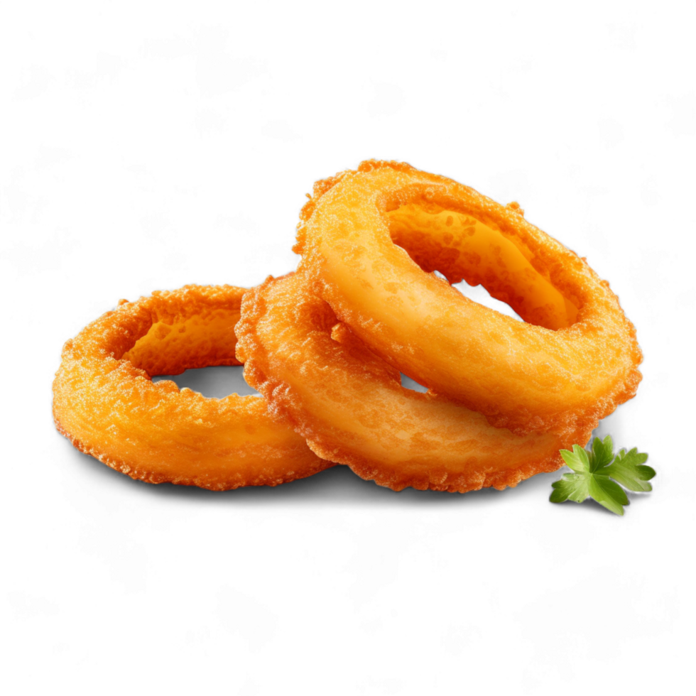 Generated Ai onion ring batter, beer battered onion rings, onion rings with dip, crunchy onion rings, png