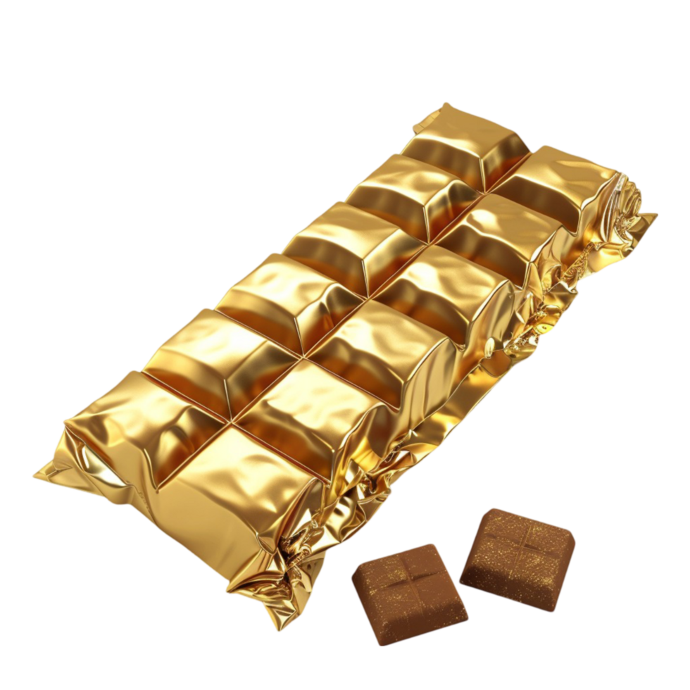 Golden FoilWrapped Chocolate Bar with Smaller Chocolate Squares on