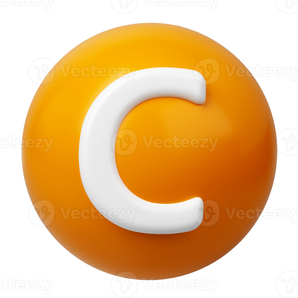 3D Vitamin C round sphere capsule orange golden pharmacy icon. Beauty nutrition skincare. Complex for product design. Medical and scientific concept transparent png