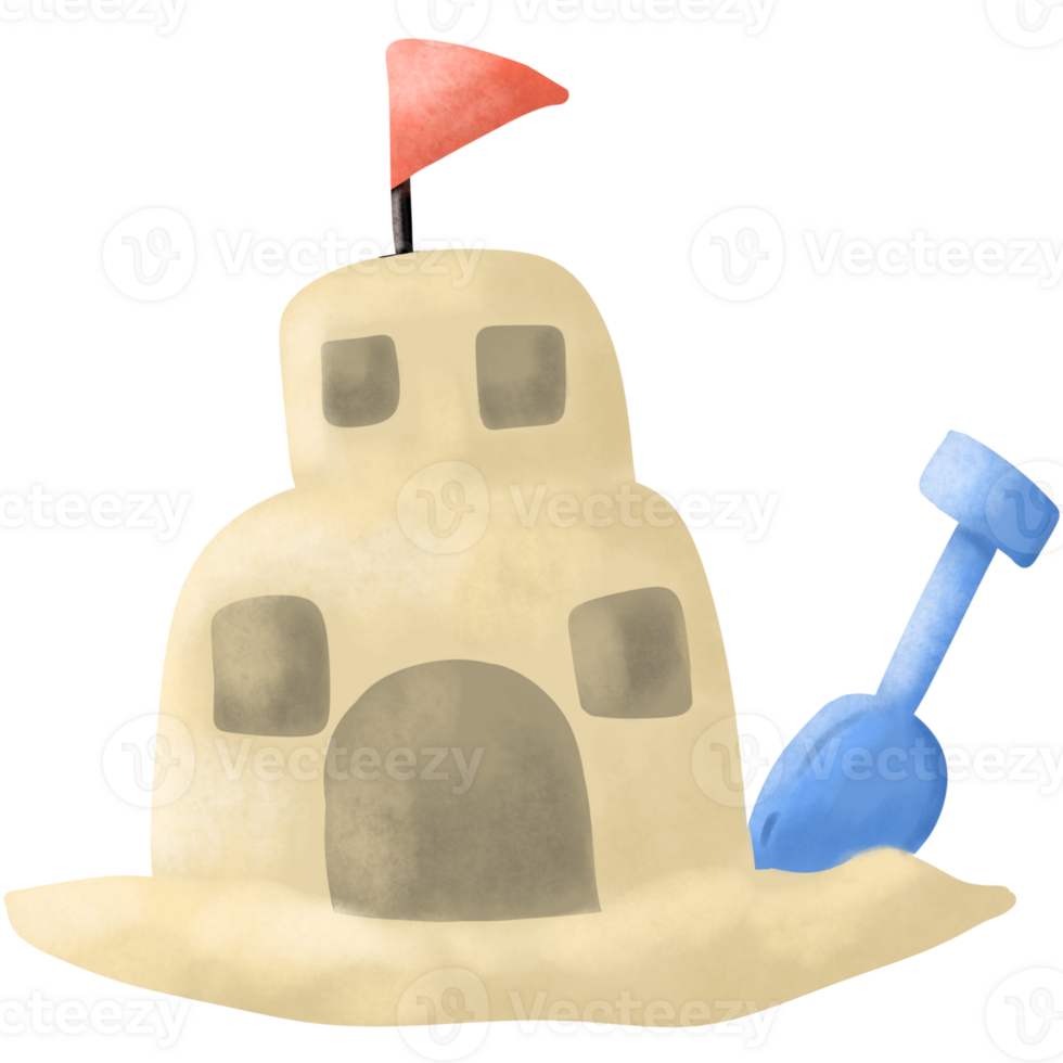 Sandcastle, playing with a bucket in the sand of a beach. png