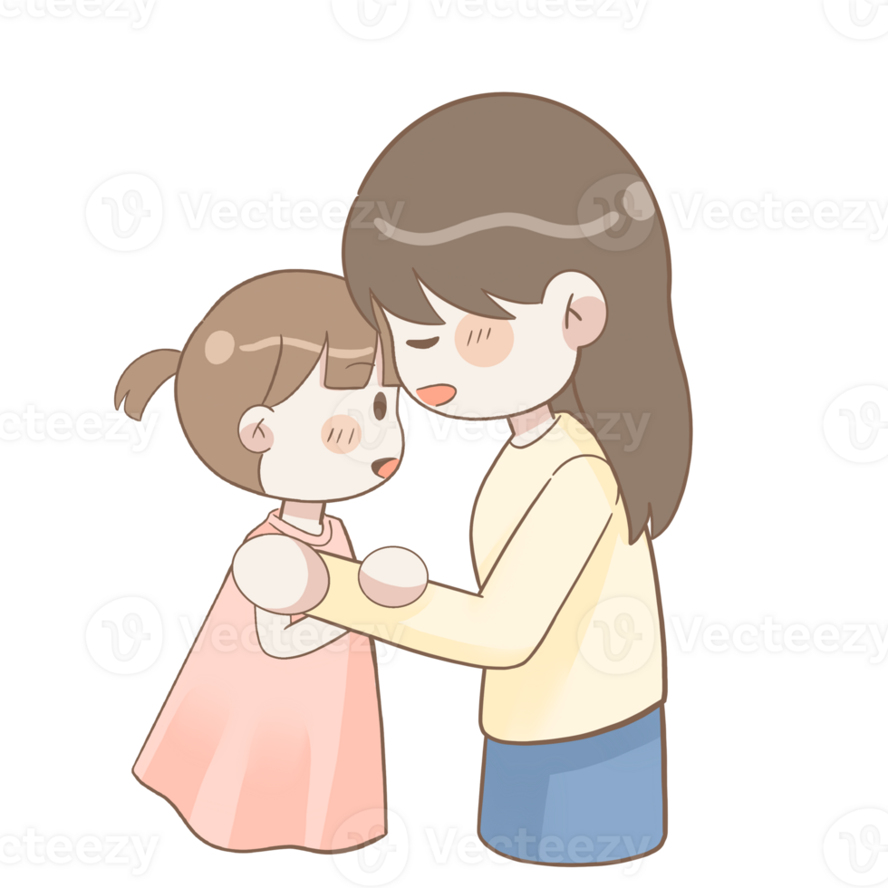 a mother and daughter hugging each other, cartoon clip art png