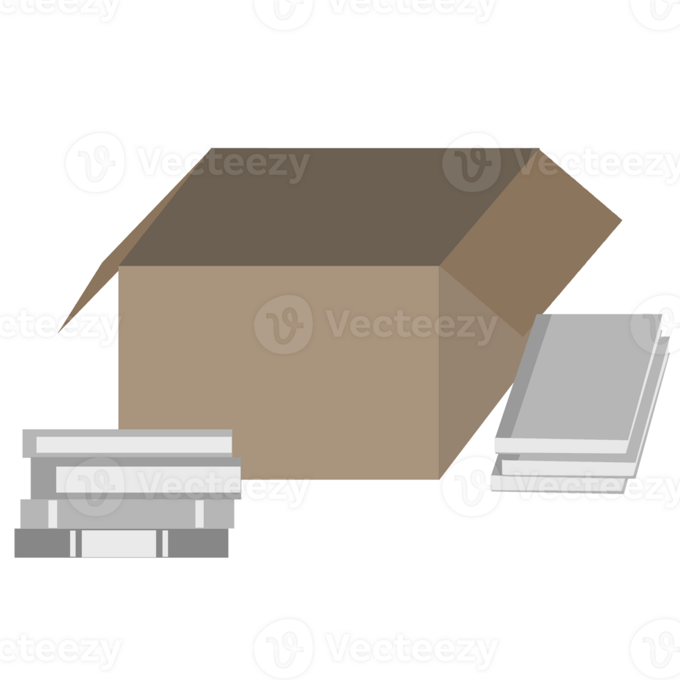 a box with books and a stack of books png
