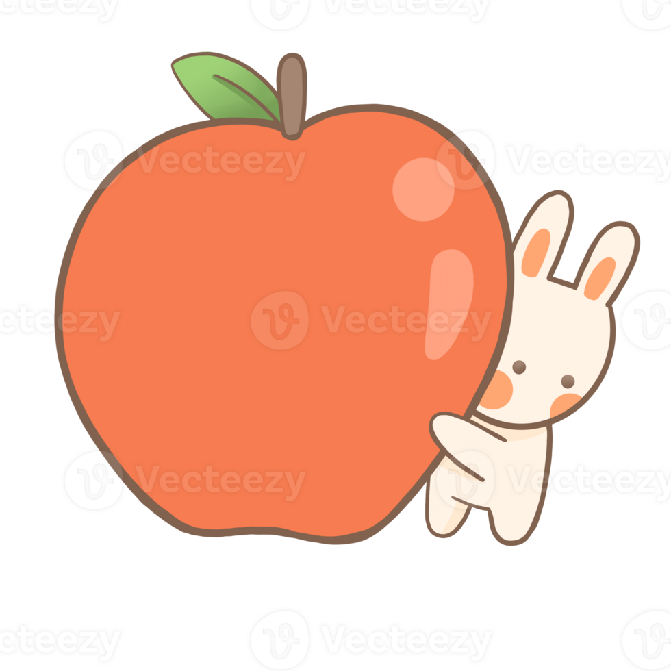 an apple with a rabbit holding it png