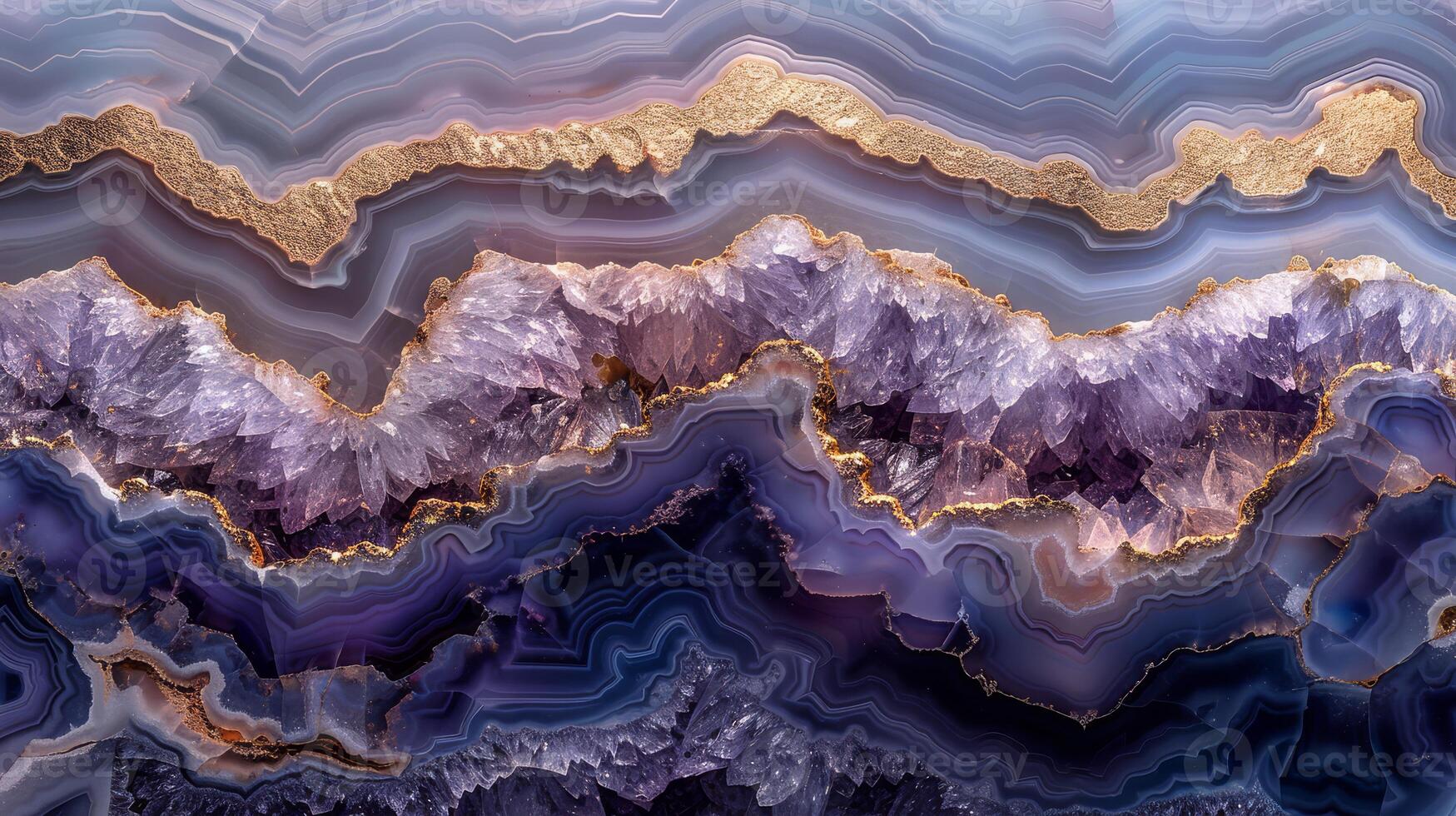 Purple and Gold Amethyst Geode with Crystal Formations photo