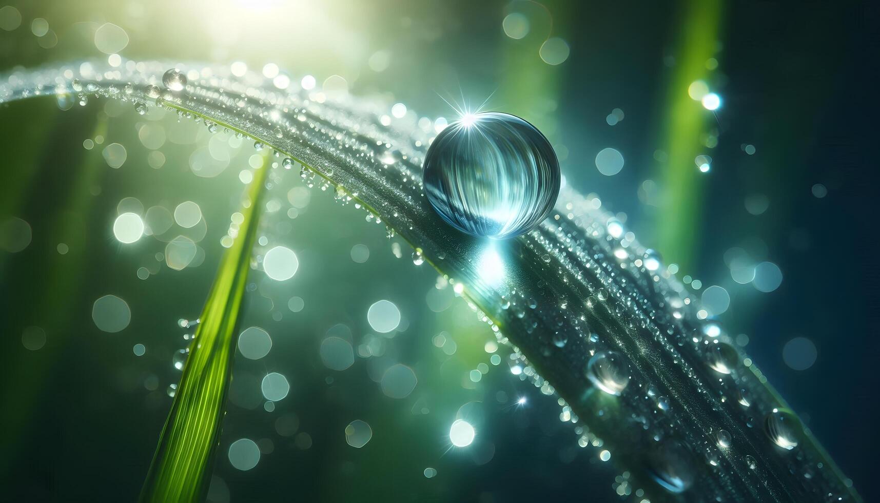 water drops on a green leaf photo