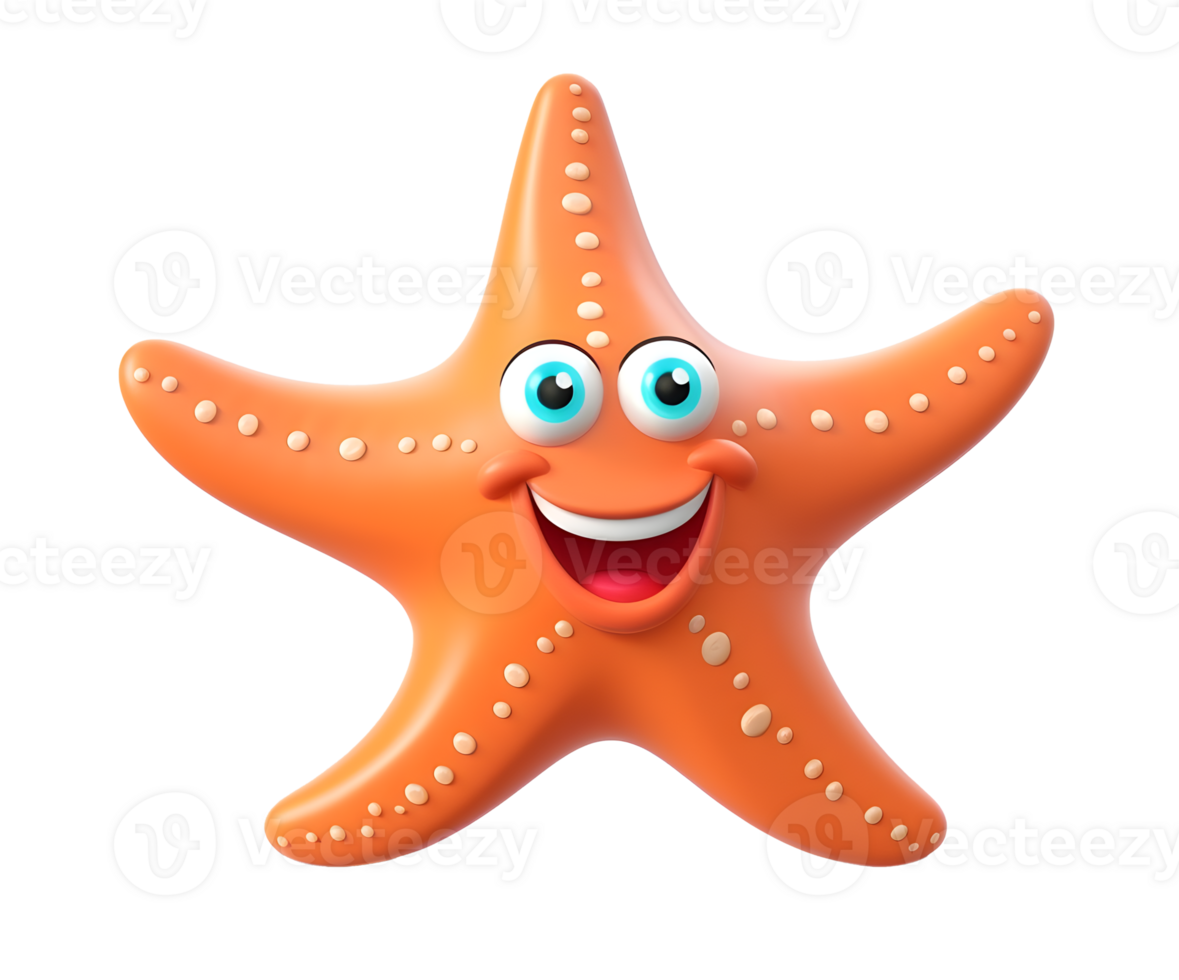 3d Cartoon star fish isolated on transparent background png