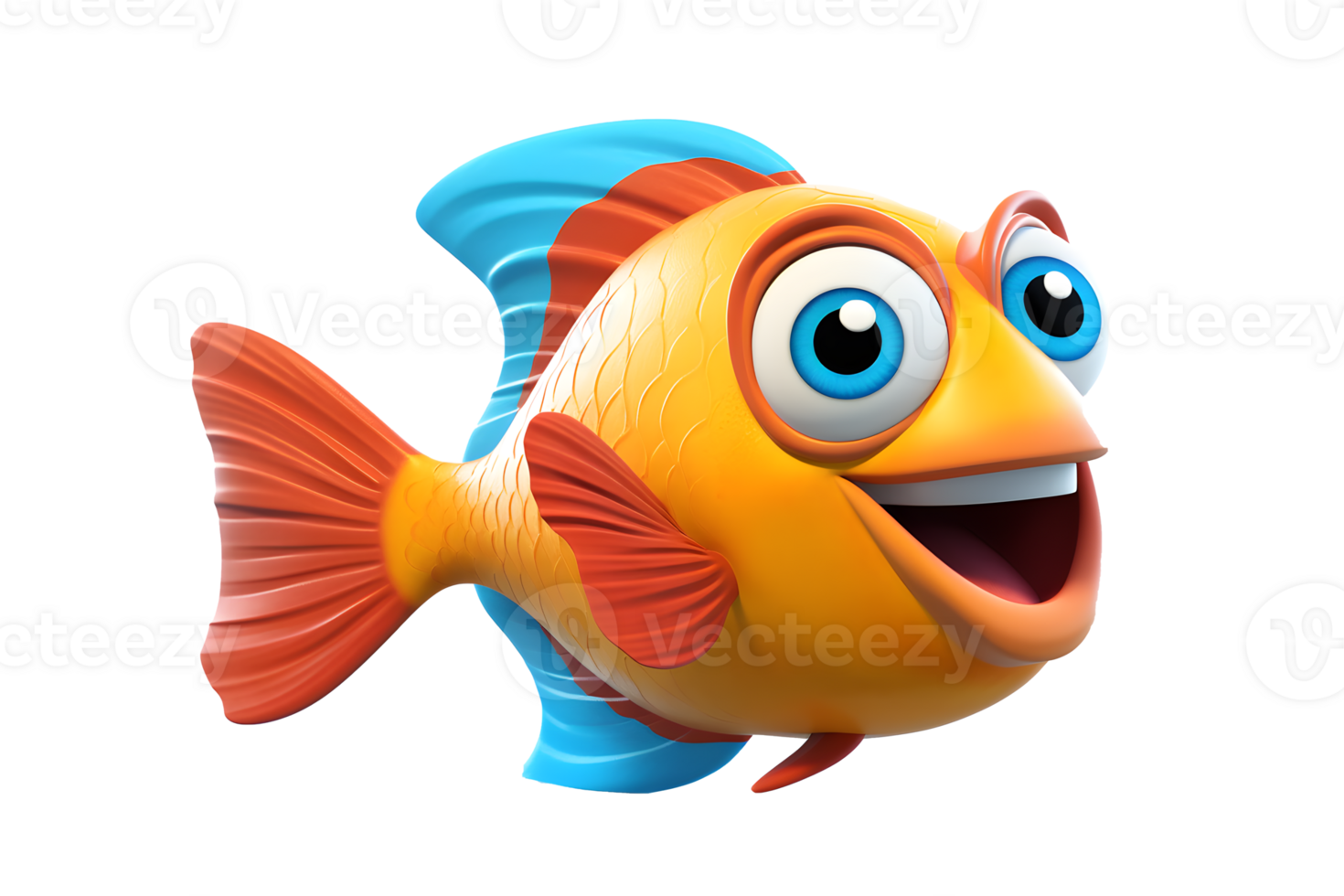 3d cute fish isolated on transparent background png