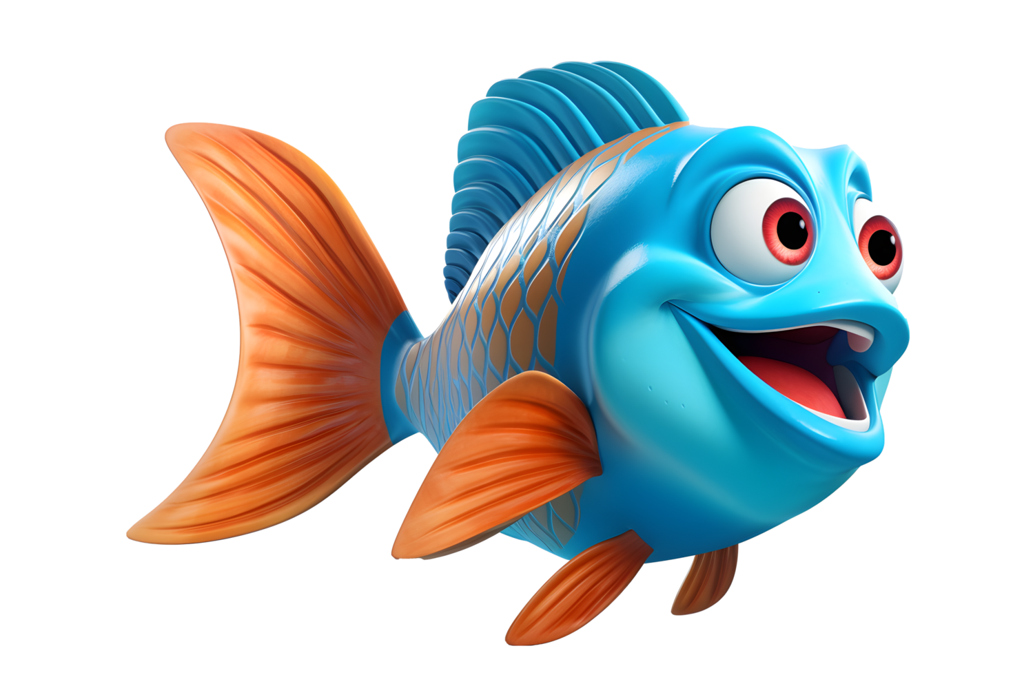 3d cute fish isolated on transparent background png