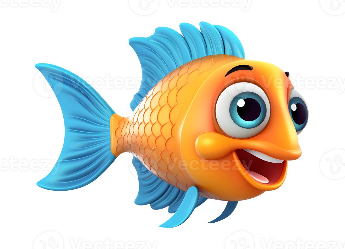 3d cute fish isolated on transparent background png