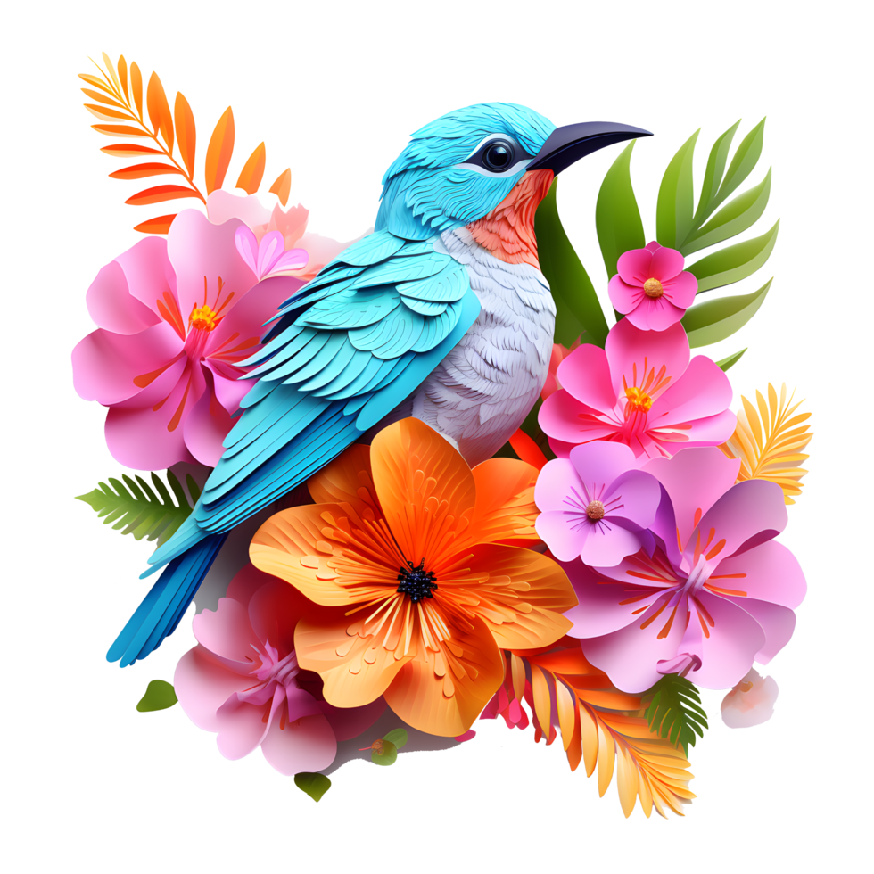 Cute Floral Bird Sublimation isolated on transparent background png