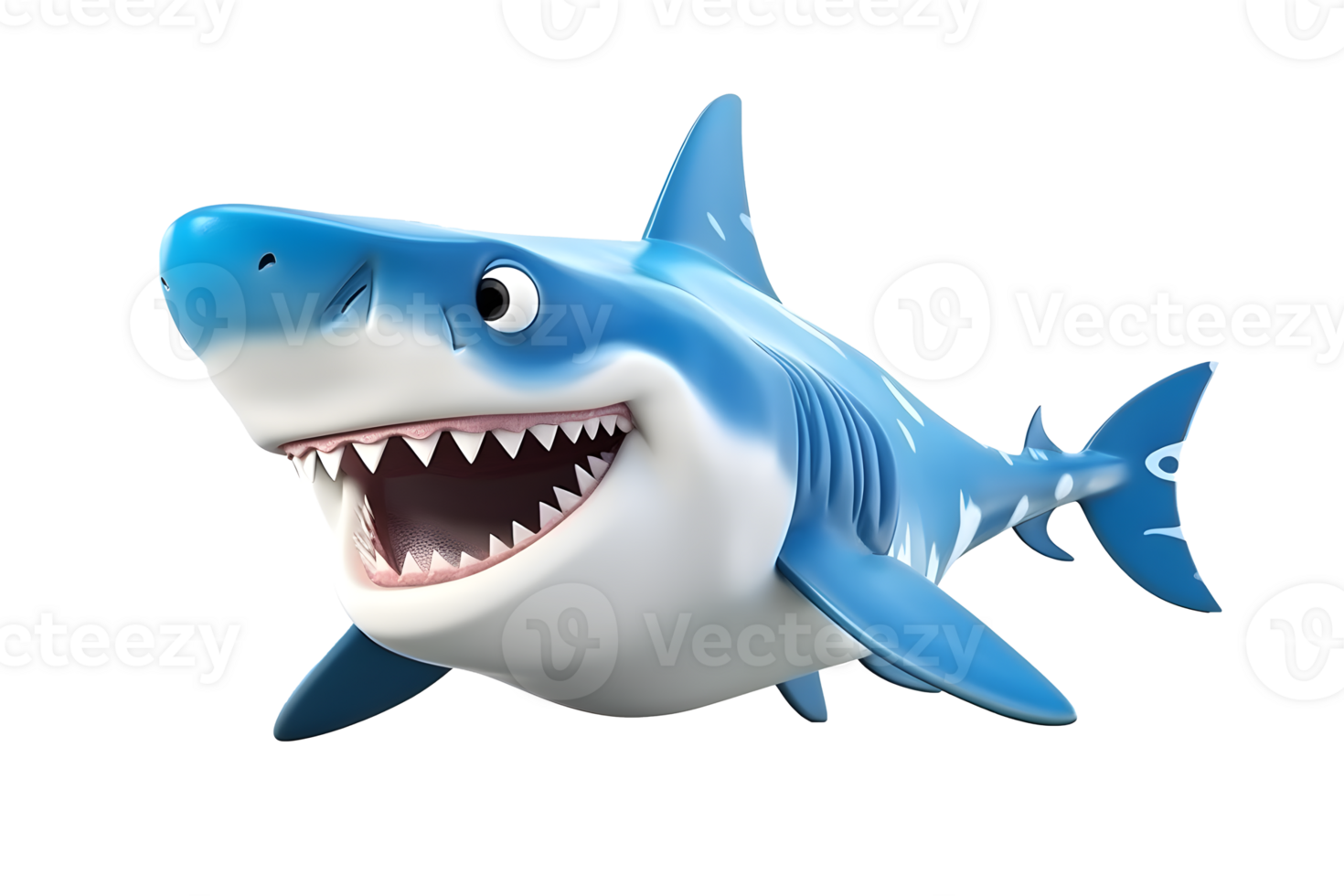 3d shark cartoon fish isolated on transparent background png