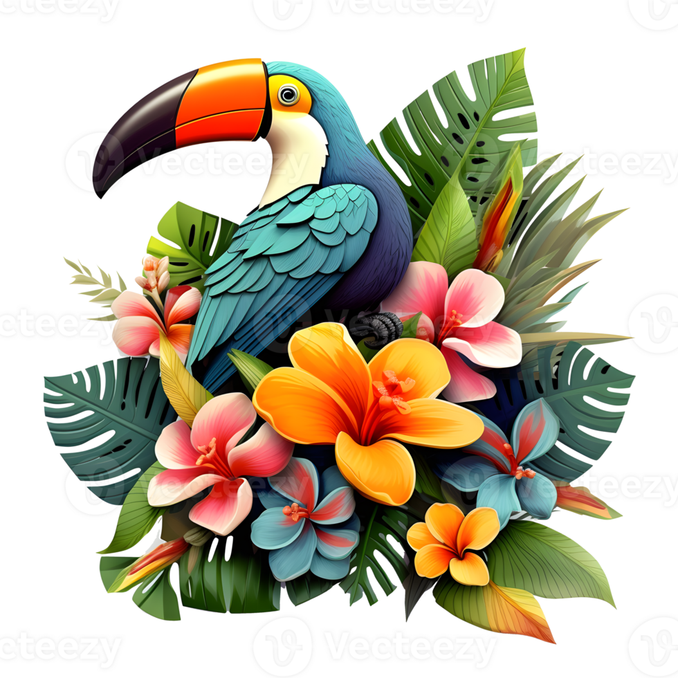 3d Toucans Floral Bird Sublimation isolated on transparent background png